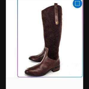 Sam Edelman Pembrooke Brown Leather & Suede Full Back Zip Tall Riding Boots